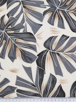Charcoal Grey Tones Palm Leaves on Ivory Printed Bamboo Cotton Blend