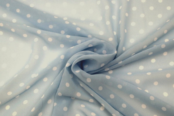 Baby Blue with White Spots Printed Chiffon