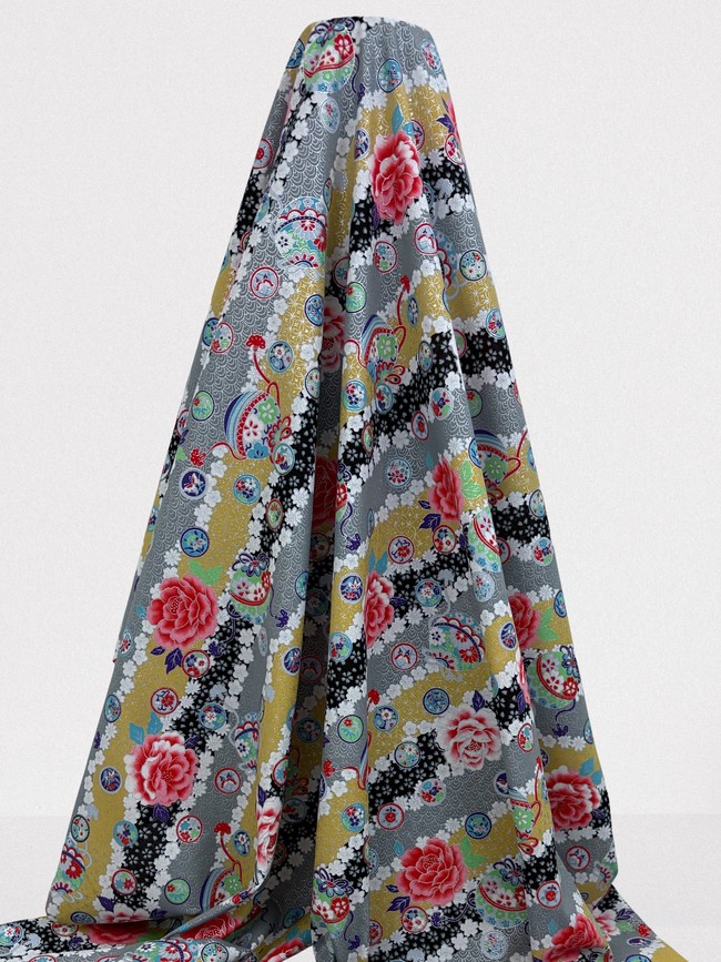 Multi Diagonal Floral with Metallic Silver