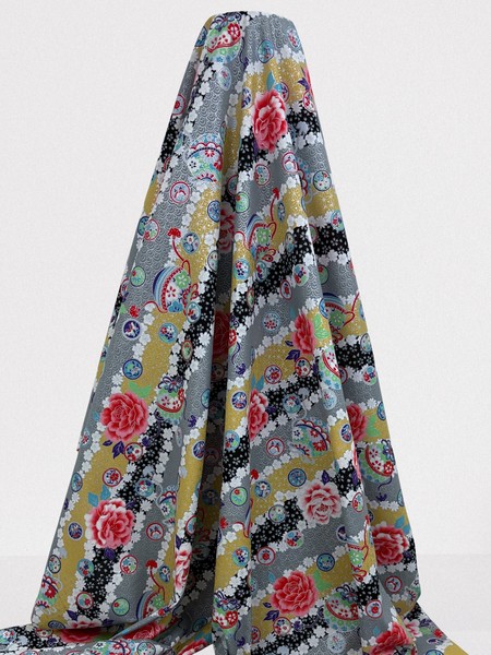 Multi Diagonal Floral with Metallic Silver