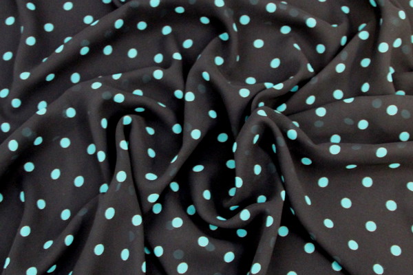 Black with Teal Spots Printed Chiffon