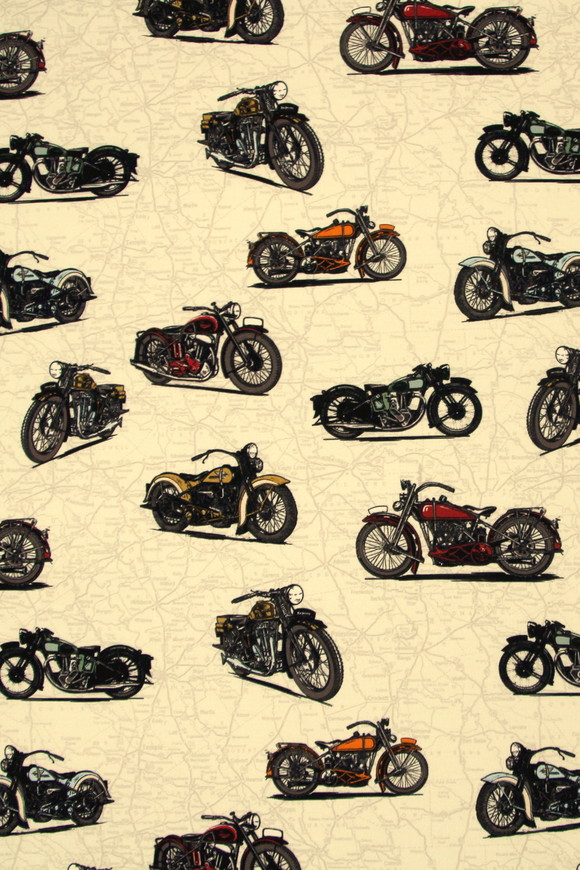 Live to Ride Motocycles on Road Map Premium Printed Cotton