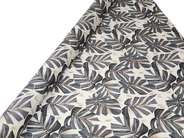 Charcoal Grey Tones Palm Leaves on Ivory Printed Bamboo Cotton Blend