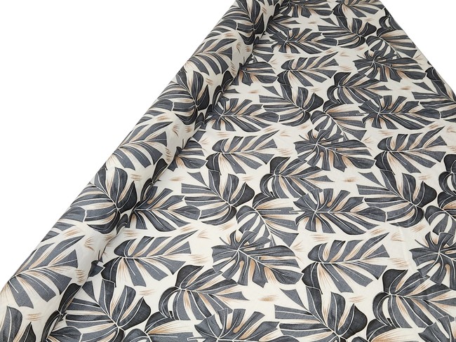 Charcoal Grey Tones Palm Leaves on Ivory Printed Bamboo Cotton Blend