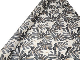 Charcoal Grey Tones Palm Leaves on Ivory Printed Bamboo Cotton Blend