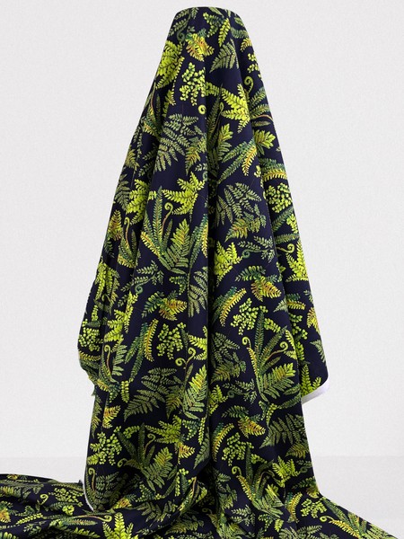 Fern Fronds on Navy Kiwiana Cotton