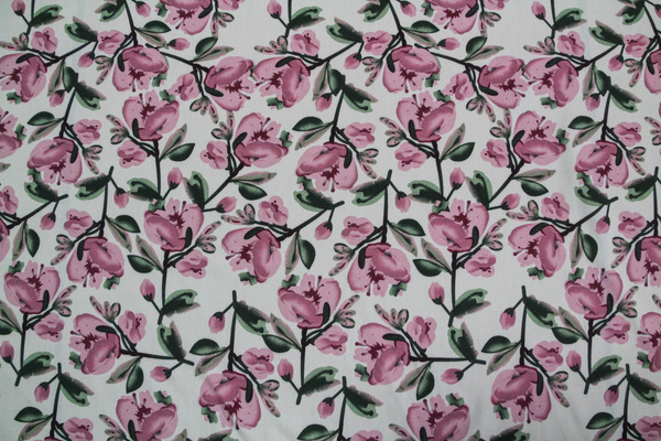 Dusky Pink Blossom on Cream Rayon 