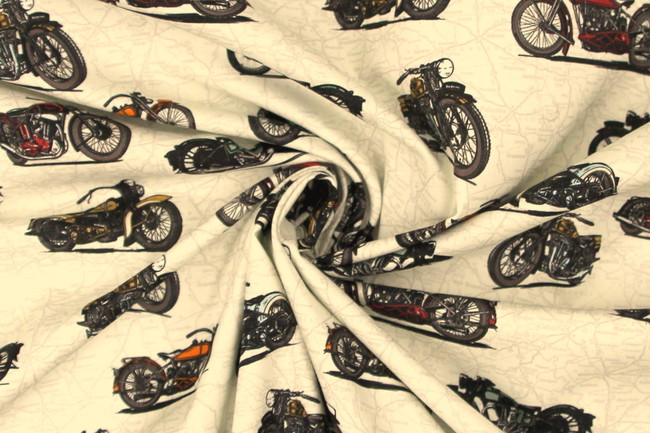 Live to Ride Motocycles on Road Map Premium Printed Cotton