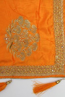 Bright Orange Embroidered Saree with Tassels