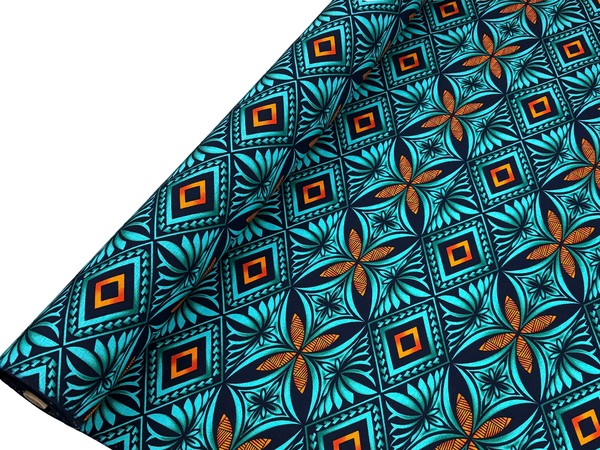 Teal & Orange Diamond Pacific Island Cotton Dobby