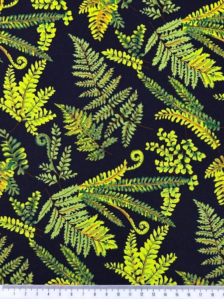 Fern Fronds on Navy Kiwiana Cotton