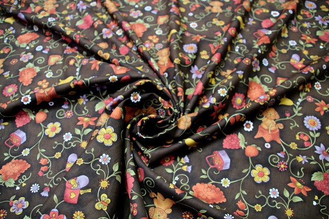 Autumn Tones Woodland Puppy Picnic Printed Cotton