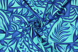Blue Tones on Turquoise Pacific Island Design Cotton Dobby