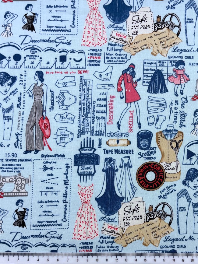 Dressmaking on Blue Printed Cotton