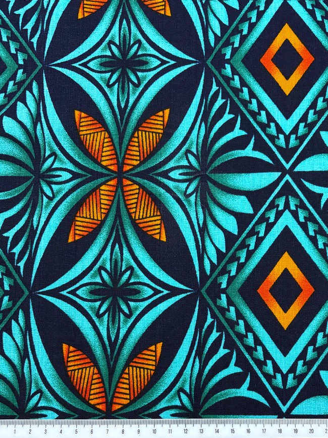 Teal & Orange Diamond Pacific Island Cotton Dobby