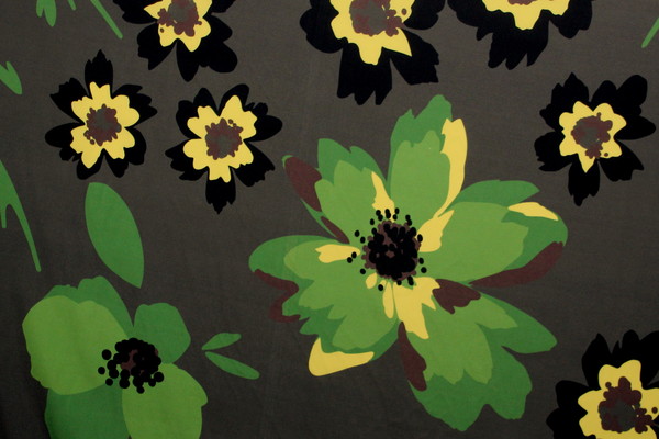 Big Green Floral on Charcoal Digital Printed Viscose/Rayon Blend
