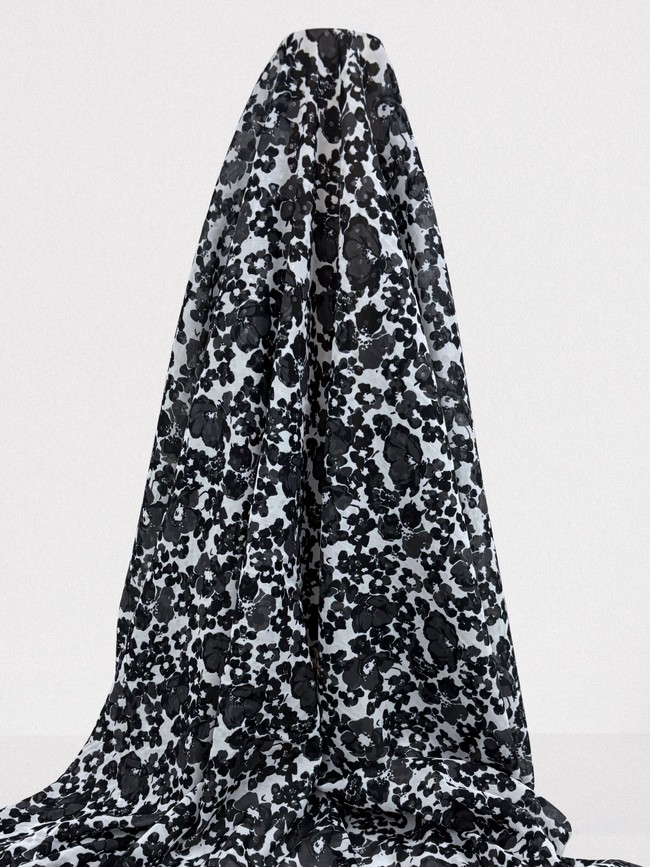 Black & White Floral Printed Cotton Voile