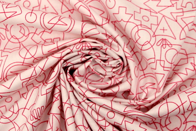 Lolly Pink Shapes on White Printed Cotton