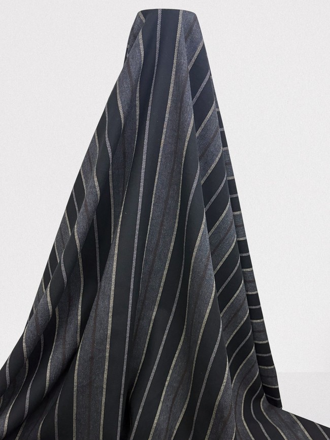 Charcoal, Tan & Neutral on Black Multi Stripe Linen Cotton Blend