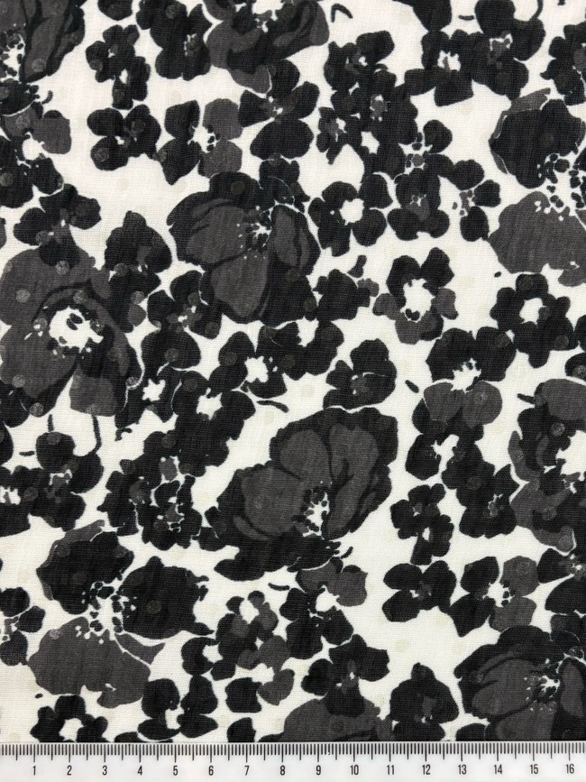 Black & White Floral Printed Cotton Voile