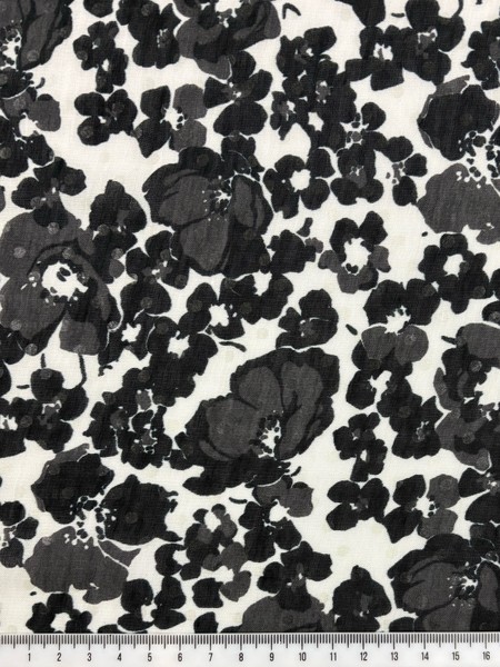 Black & White Floral Printed Cotton Voile