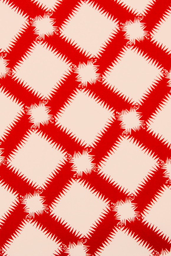 White Fringed Diamonds on Burnt Orange Cotton Voile