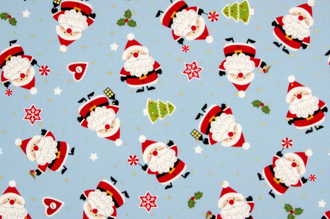 Little Santa on Pale Blue Premium Printed Cotton