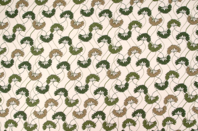 Green & Beige Flowers on Ivory Printed Bamboo Cotton Blend