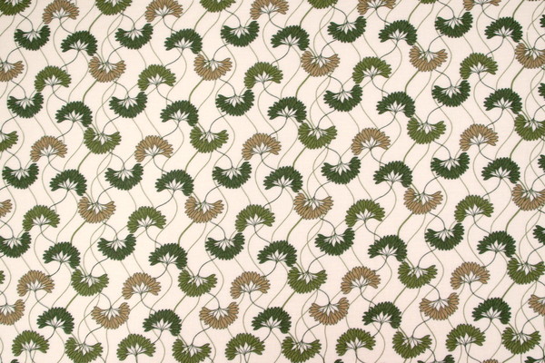 Green & Beige Flowers on Ivory Printed Bamboo Cotton Blend