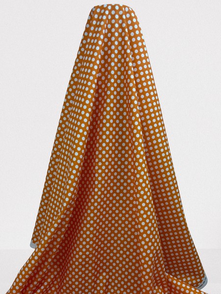 White Polka Dots on Bright Orange Printed Cotton