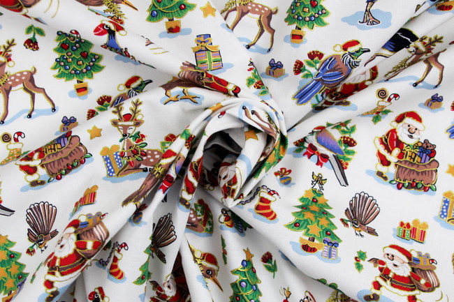 A Kiwi Christmas on White Premium Printed Cotton