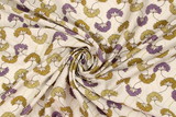 Mustard & Mauve Flowers on Biscuit Printed Bamboo Cotton Blend