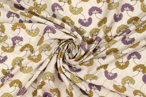 Mustard & Mauve Flowers on Biscuit Printed Bamboo Cotton Blend