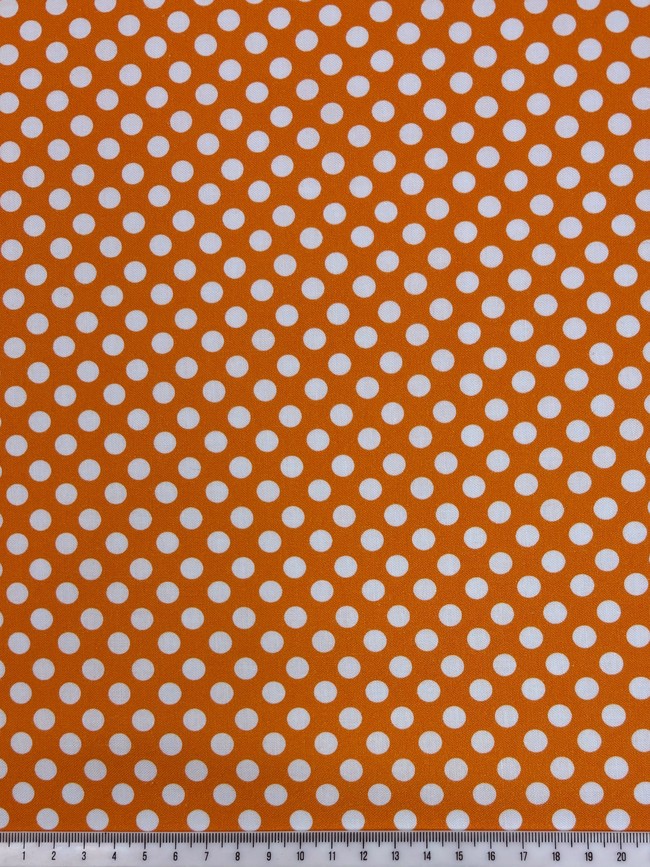 White Polka Dots on Bright Orange Printed Cotton