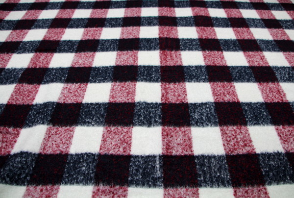 Brushed Checked Wool; Navy, Wine & Ivory - 445 GSM