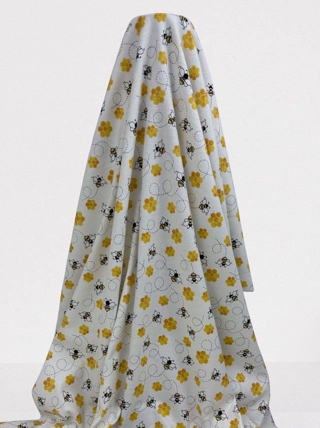 Honey Bees on White Winceyette