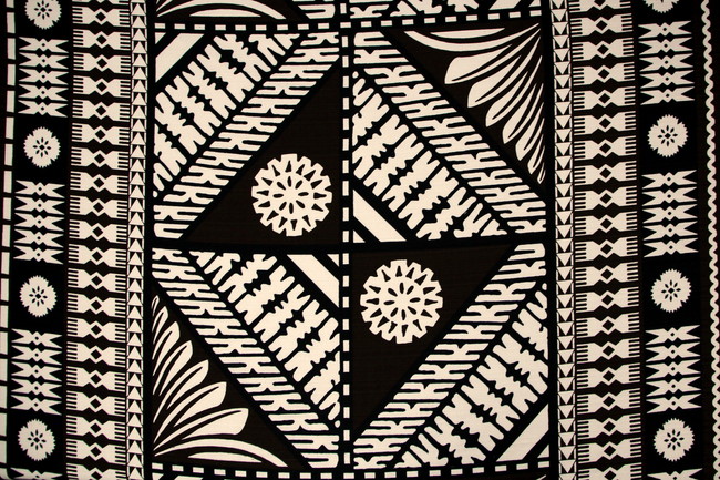 Dark Brown & Black Tapa Design on Ivory Dobby Cotton