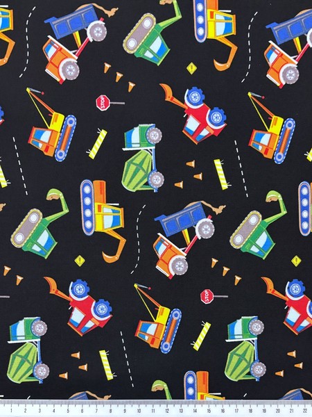 * REDUCED * Heavy Machines Diggers & Trucks Printed Cotton