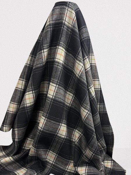 Navy Double-Faced Checked Wool Blend