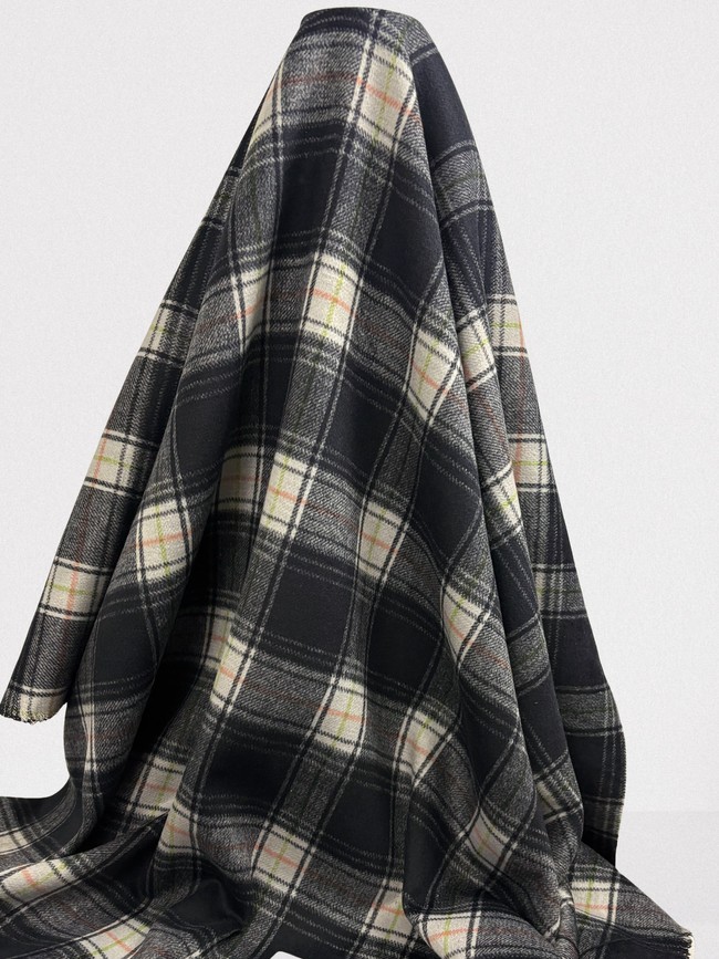 Navy Double-Faced Checked Wool Blend