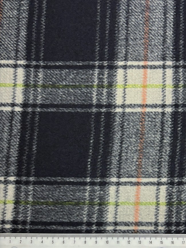 Navy Double-Faced Checked Wool Blend