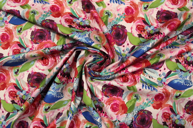 Blissful Blooms on Pale Pink Premium Cotton