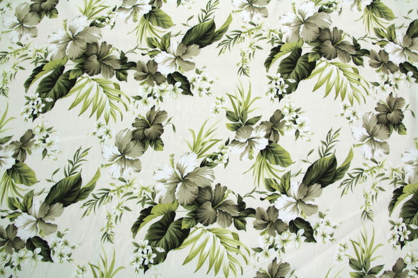 Hibiscus Print in Creamy Greens Polished Linen/Rayon Blend