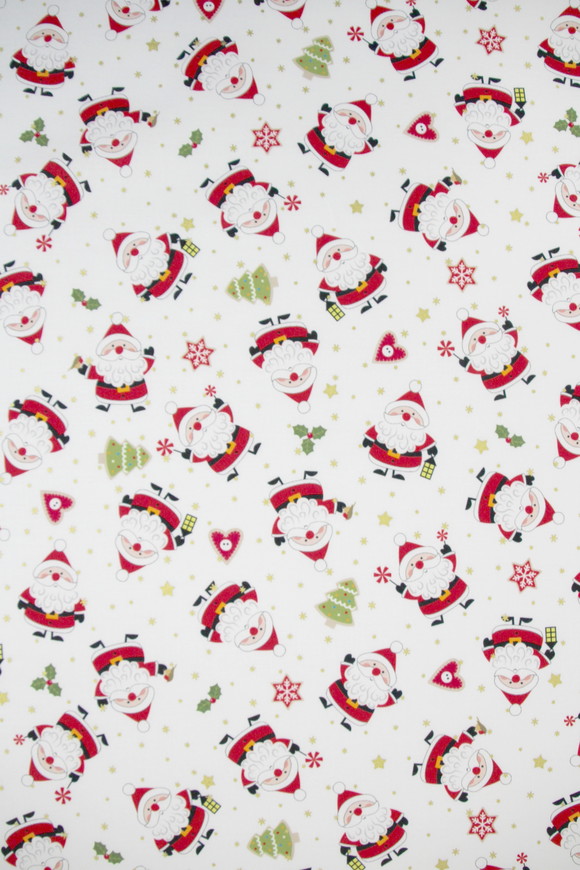 Little Santa on White Premium Printed Cotton