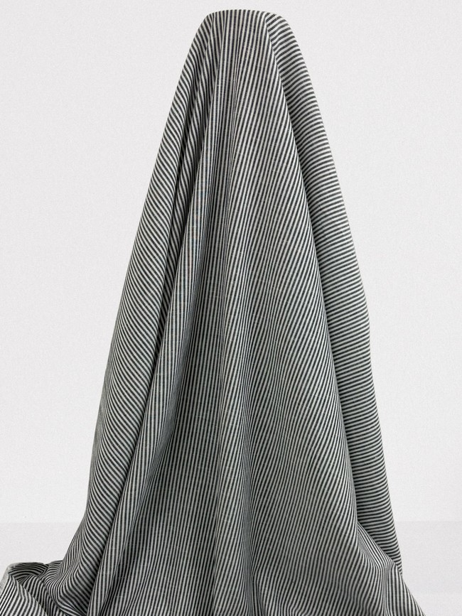 Charcoal & Ivory Mini Striped Linen Cotton Shirting