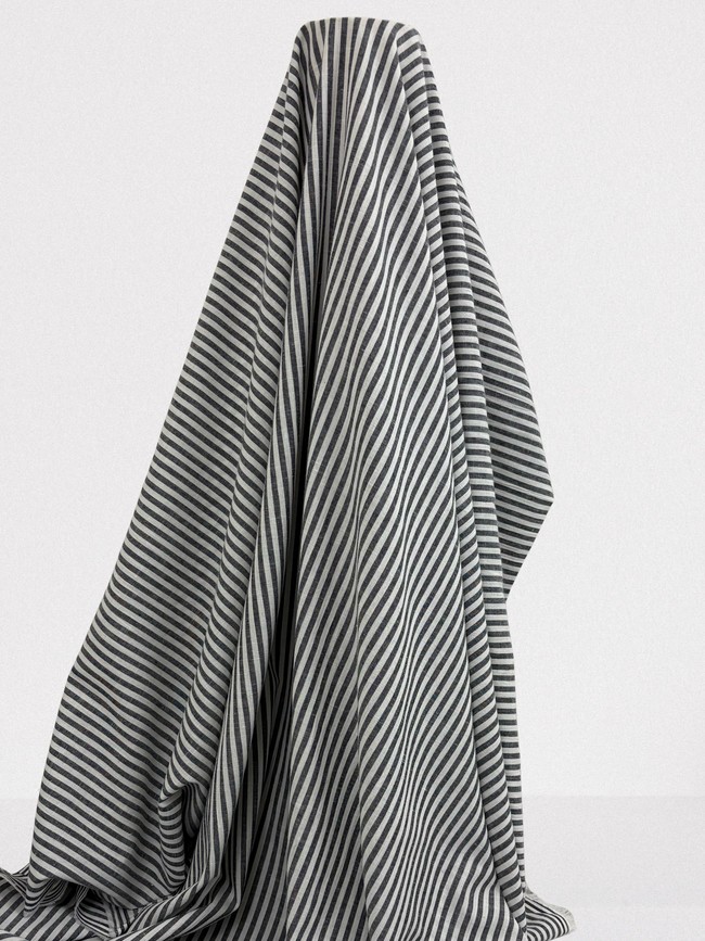 Charcoal & Ivory Striped Linen Cotton Shirting