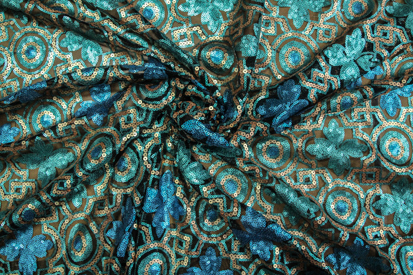 Turquoise & Gold Art Deco Style Sequins