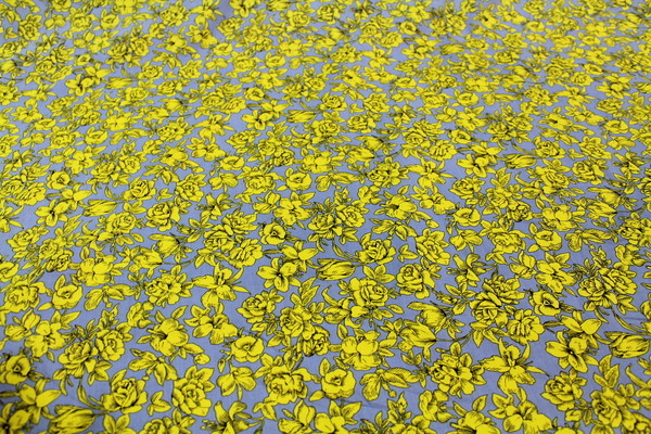 Yellow Floral on Denim Blue Poplin
