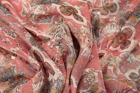 Floral & Fleur de Lis Shimmering Pink Printed Chiffon