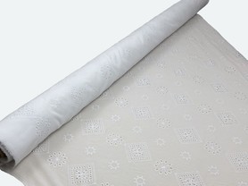 White Floral & Diamond Design Broderie Anglaise Cotton